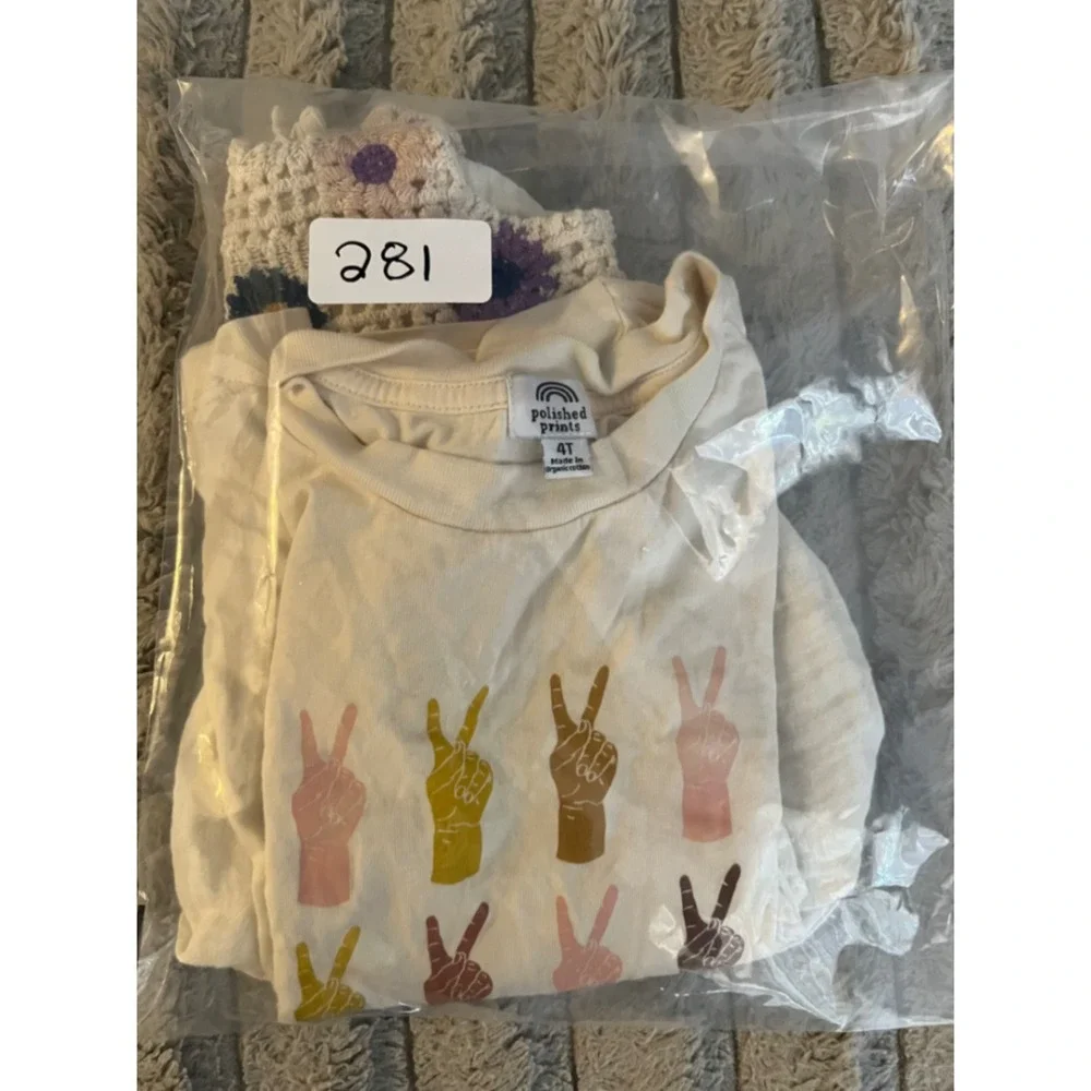 Bundle Zara Kids Crochet Floral Top & Polished Prints Peace Sign Tee 4T 4-5Y